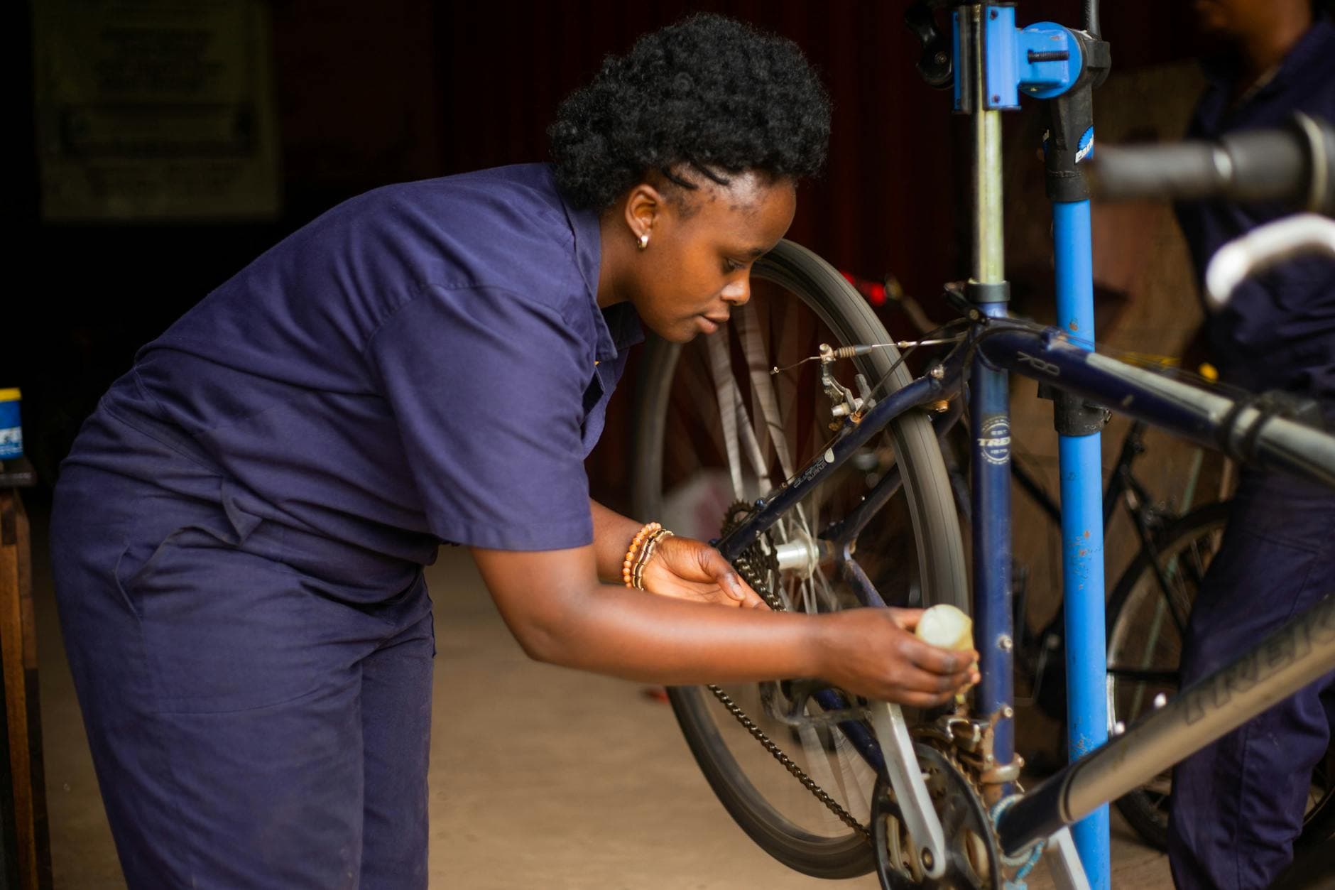 Mechanic repairing a bicycle
